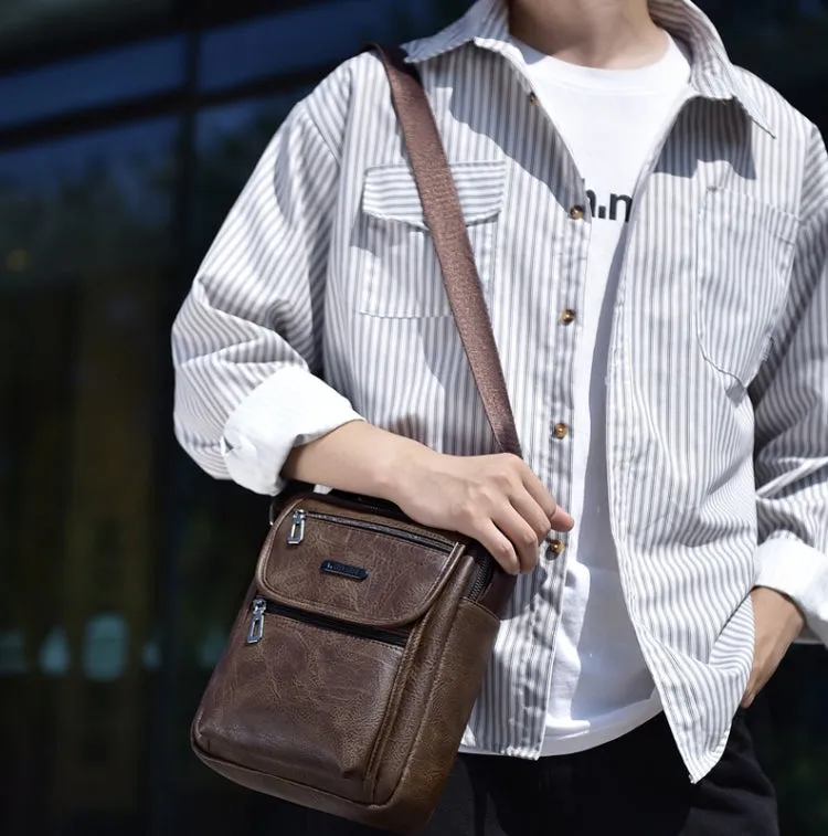 WEIXIER Retro Men Small Satchel Bag PU Shoulder Bag Commuter Messenger Bag(Light Brown)