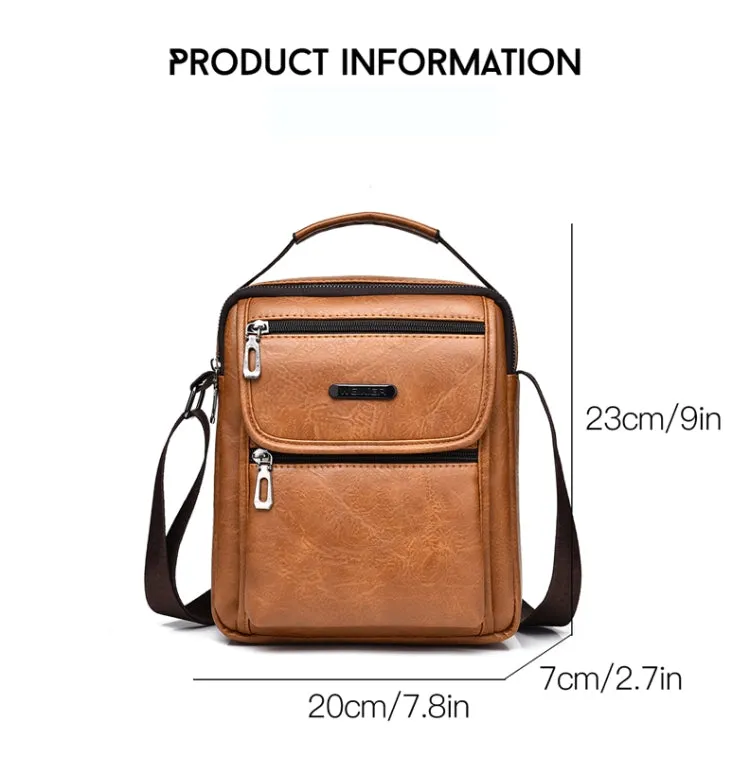 WEIXIER Retro Men Small Satchel Bag PU Shoulder Bag Commuter Messenger Bag(Light Brown)