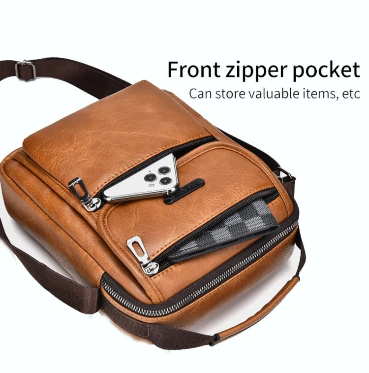 WEIXIER Retro Men Small Satchel Bag PU Shoulder Bag Commuter Messenger Bag(Light Brown)