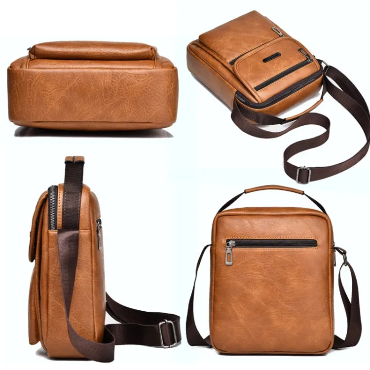 WEIXIER Retro Men Small Satchel Bag PU Shoulder Bag Commuter Messenger Bag(Light Brown)