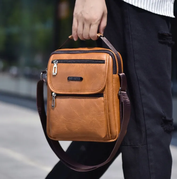WEIXIER Retro Men Small Satchel Bag PU Shoulder Bag Commuter Messenger Bag(Light Brown)