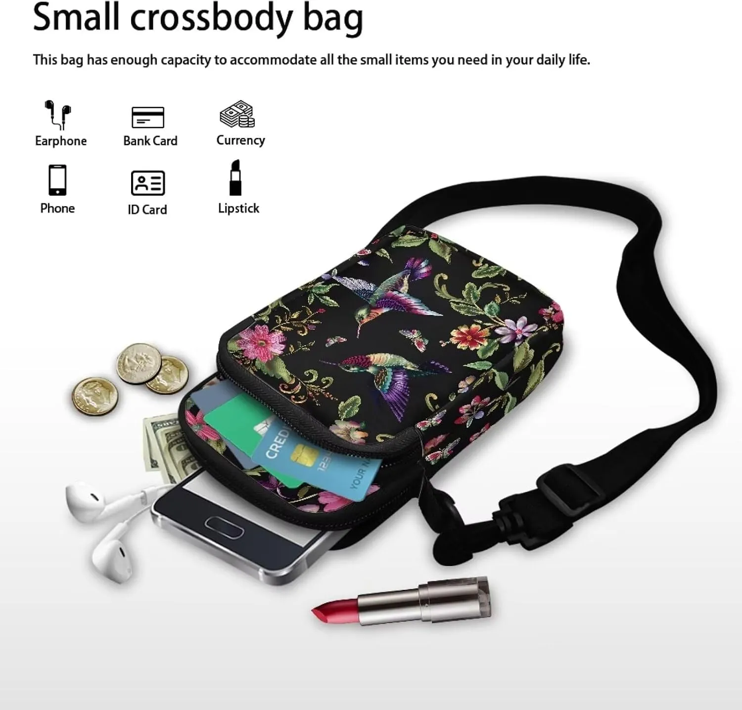 WELLFLYHOM Mini Crossbody Bag Phone Purses Wallet for Women Canvas Messenger Pouch