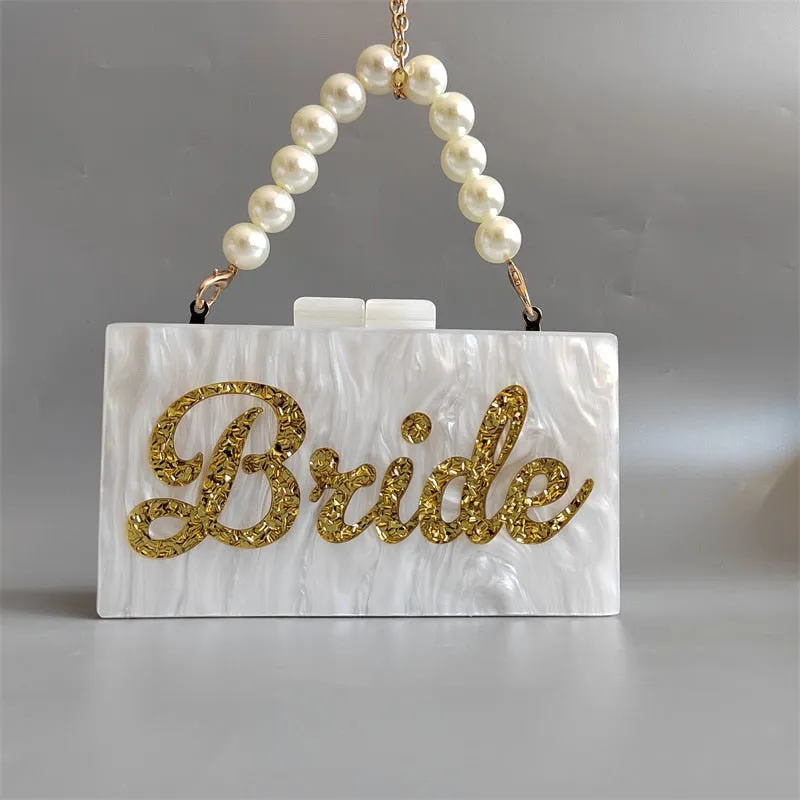 White Acrylic Pearl Shell Look Luxury Bridal Clutch - Fancy Brides Purse