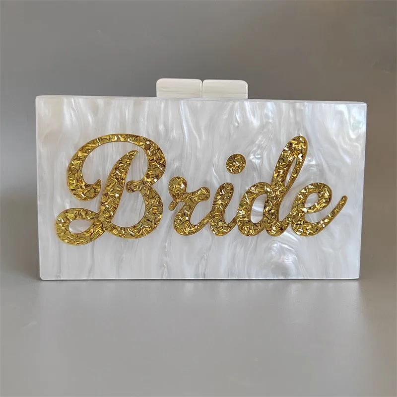 White Acrylic Pearl Shell Look Luxury Bridal Clutch - Fancy Brides Purse